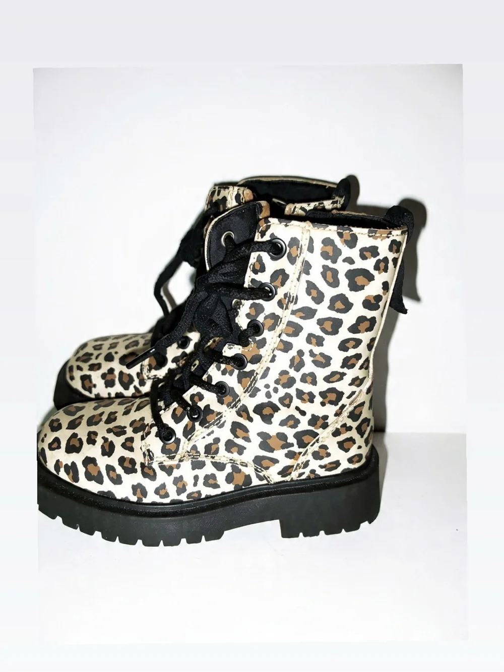 Zara Kids Leopard Print Lace-Up Boots - Black & Brown